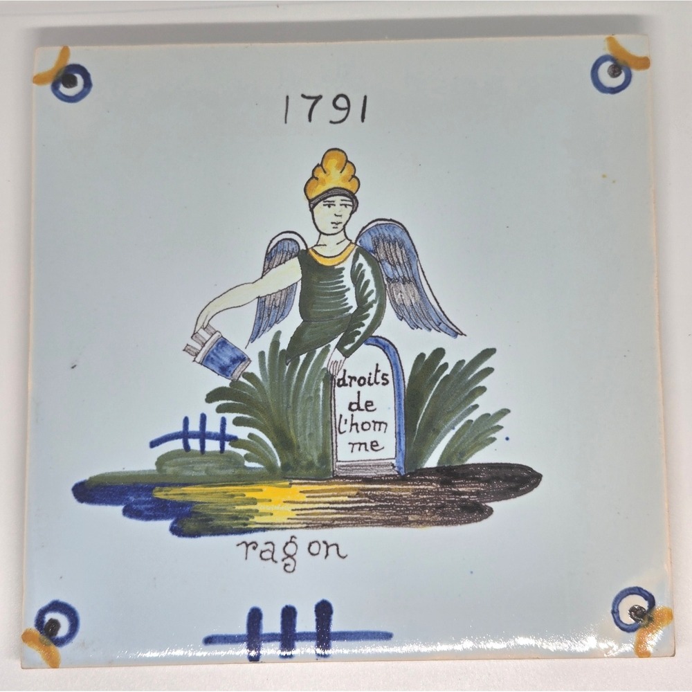 Vtg Geo Martel Tile – "droits de L'homme" ragon 1791, Made in Desvres, France